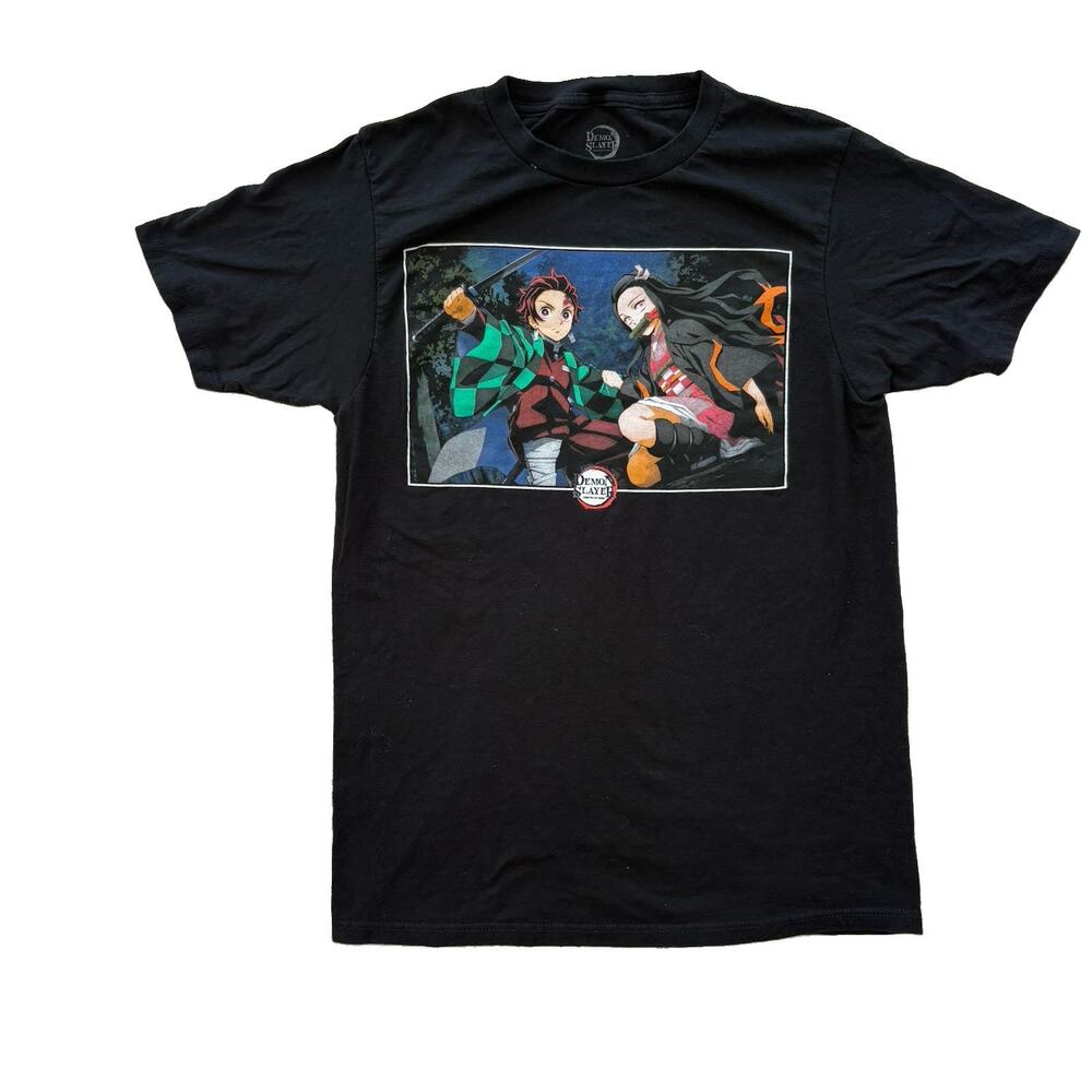 Demon Slayer Shirt Mens Small Graphic Tee Black Crew Neck Anime